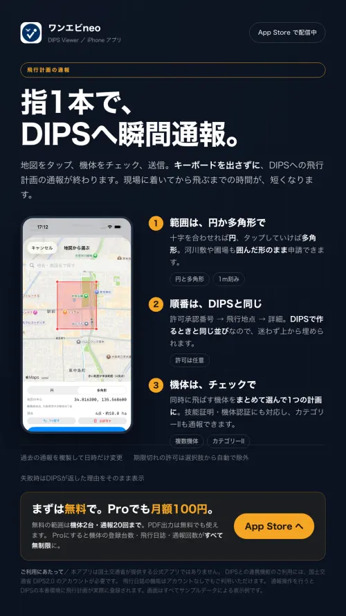 指1本で、DIPSへ瞬間通報。